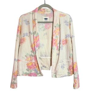 Old Navy Pastel Floral Open Front Blazer Linen Blend Women's Large